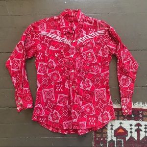 Vintage western bandana print shirt diamond snaps